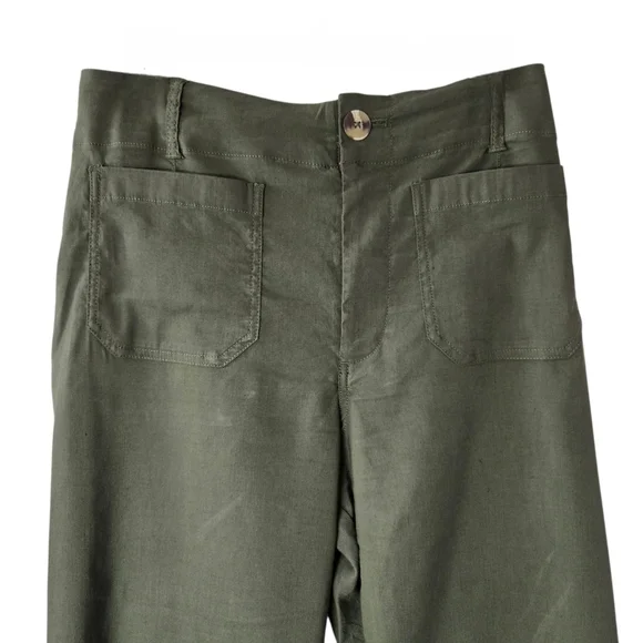 Anthropologie Maeve The Colette Crop Wide-Leg Pants Olive Green - Picture 5 of 14